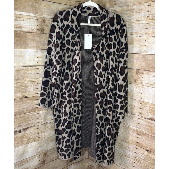 DOUBLJU BOUTIQUE LONG LINE THICK OPEN FRONT KNIT ANIMAL PRINT CARDIGAN SZ. 2XL - Picture 1 of 3